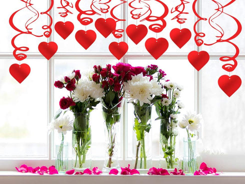 36PCS Heart Decorations, Hanging Swirls, Valentines Day Party Supplies, Ceiling Decor