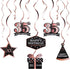 LINGTEER Happy 35th Birthday Decorations, 12 Pcs Black & Rose Gold Foil Swirls Streamer Set for 35 Years Old