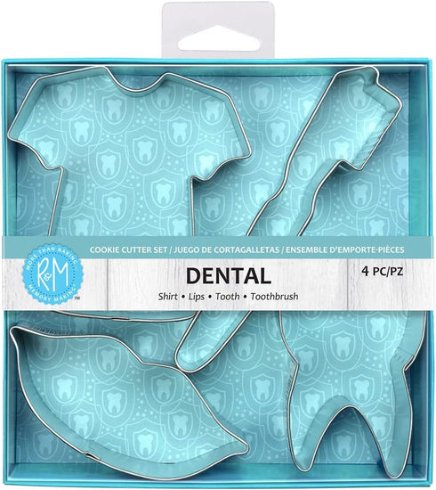 R&M International Dental Cookie Cutters, Scrub Shirt, Lips, Tooth, Toothbrush, 4-Piece Set