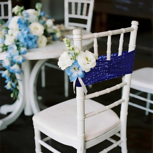 Poise3EHome Sequin Chair Sashes - Navy Blue Folding Chair Covers Bow for Wedding Party Reception Decorations, 10 PCS