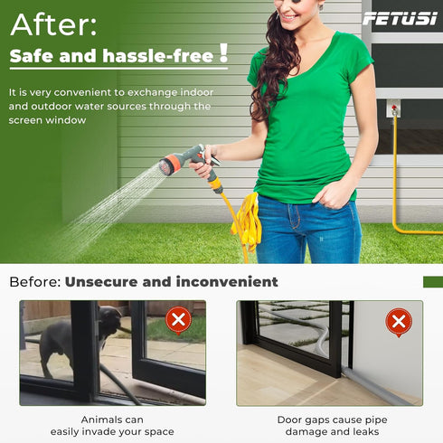 Water Spigot Kit,Hose bib Extender,Indoor-to-Outdoor Water Access, Durable Brass Connector & Screen Door Adapter, Quick