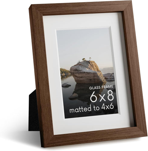 HAUS AND HUES 6x8 Picture Frame with Real Glass and Walnut Oak