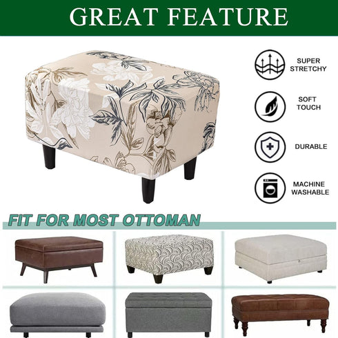 Bottom,46 CRFATOP Ottoman Chair Cover Large Ottoman Chair Slipcovers Solid Rectangle Storage Stool Cover Stretch