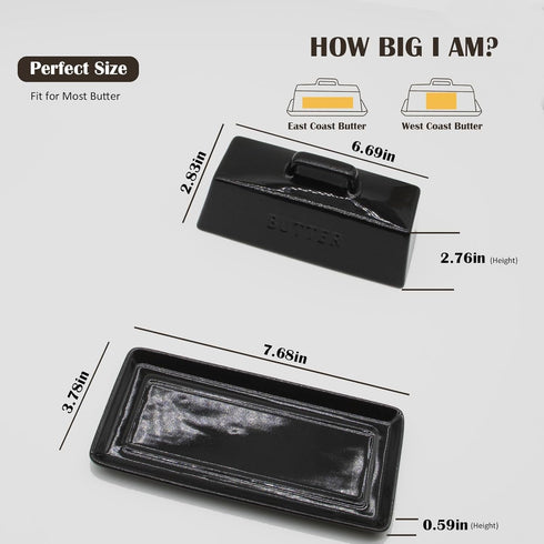 MKYHBOO Countertop, Ceramic Butter Dish With Lid for Covered Butter Holder With Lid, Black Butter Container, Butter