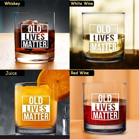 Old Lives Matter Whiskey Scotch Glass, 11 oz, Funny Birthday or Retirement Gift for Seniors