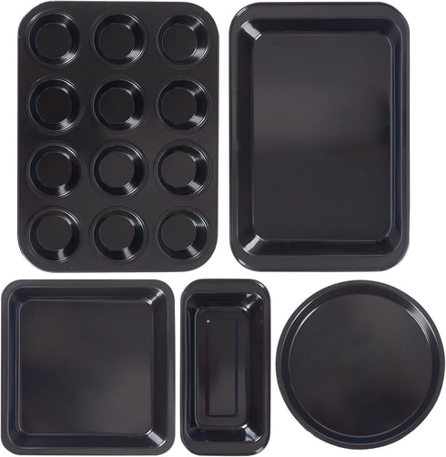 ShellKingdom 5PCS Nonstick Baking Pans Set, Cake Pan, Muffin Pan, Loaf Pan, and Baking Sheets