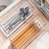 Large Transparent Flatware Tray, Kitchen Drawer Organizer with Lid and Drainer, Plastic Cutlery Storage Container