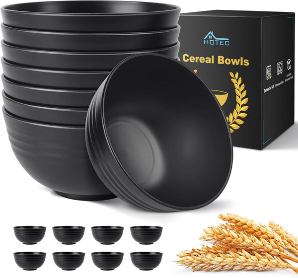 HOTEC Unbreakable Wheat Straw Cereal Bowls, Set of 8, Microwave & Dishwasher Safe, 26oz, BPA Free