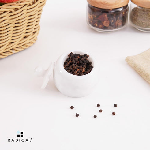 3" Inch Countertop, Radicaln Marble Salt Cellar with Lid White Salt Jar & Table Salt Storage For Kitchen Ideal Salt
