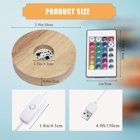 nuuubik 4 16 Art,3.94 Inch Pieces LED Light Stand Bases Colorful Lights Display Base with Remote Control, Colored Round