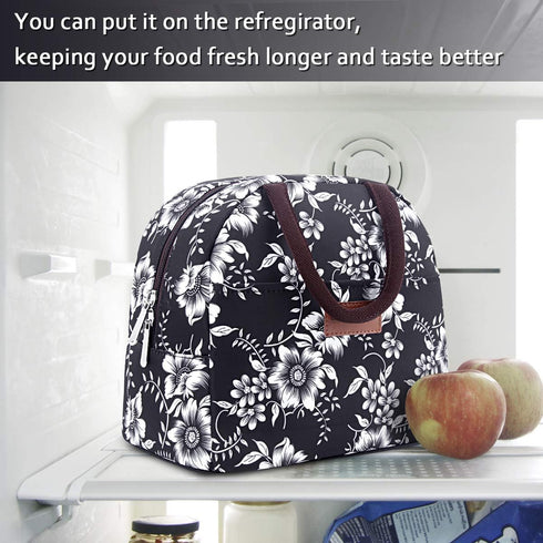 BALORAY Lunch Bag for Women Men, Insulated Lunch Box for Work, Picnic or Travel (White Flower)