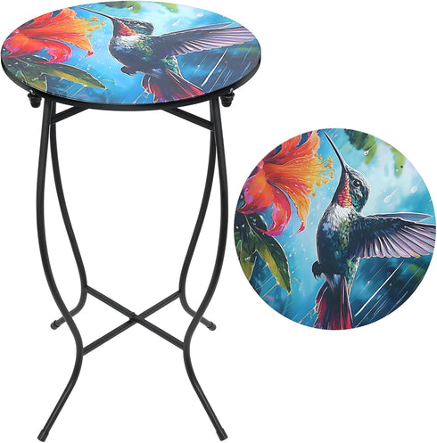 Weogot Small Outdoor Table, 21 Inch Heigh Weather Resistant Metal Round Outdoor Indoor