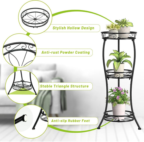 3 33 Inch KMOTASUO Tier Tall Metal Plant Stand, Plant Stands Indoor Outdoor, Rustproof Iron Flower Pot Holder Display