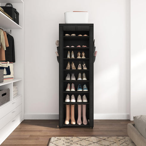 4 10 18-22 Closet VILICK Shoe Rack with Cover Narrow Shoe Organizer with Side Pockets Tier Tall Shoe Storage Holds