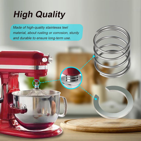 304 Stainless Spring and Washer for KitchenAid Mixers, Quick Install Components, 3.5 to 7 Quarts