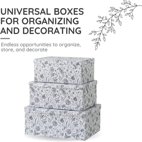 Soul & Lane Decorative Cardboard Storage Boxes, Modern Meadow Set of 3 Floral Nesting Boxes with Lids for Keepsakes