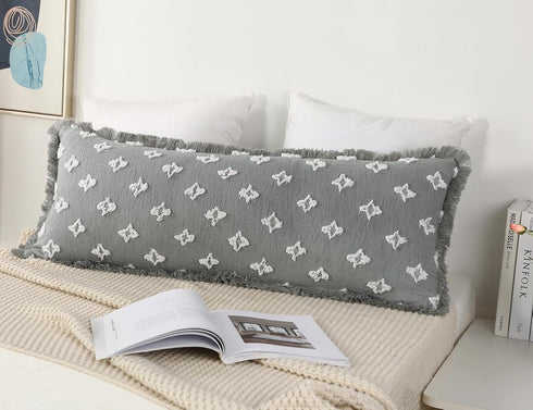 14x36 Fringe,3D Boho Long Lumbar Pillow Cover with Tassel Flower Patterned Extra Decorative Long Lumbar Pillow Cover