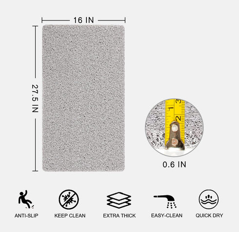 Nonslip Bath Mat, Extra Thick 0.6" Quick Dry Anti Slip Shower Mat for Tub Bathroom Pool Kitchen (Light Gray 16x27)