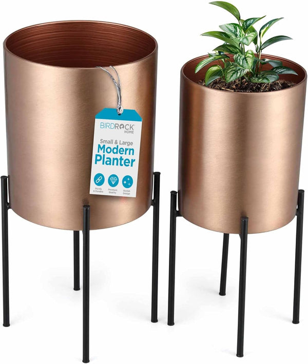 BIRDROCK HOME 2pc Modern Planter with Stand - Elevated Plant Holder for