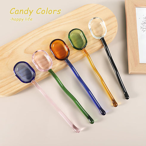 Turbokey 6.1 Inches Glass Spoons, Heat Resistant Transparent Crystal Teaspoons Mini Coffee Stirring Spoon,for Cold
