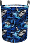 Blue Shark Foldable Laundry Basket, Waterproof Oxford Cloth, Funny Tote Bag for Dirty Clothes, 15.7"x19.6"