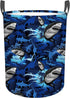 Blue Shark Foldable Laundry Basket, Waterproof Oxford Cloth, Funny Tote Bag for Dirty Clothes, 15.7"x19.6"