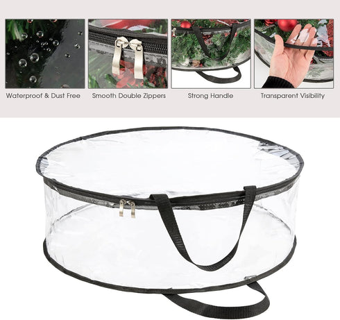 CINPIUK Clear Wreath Storage Bag, 24 Inch Heavy Duty Christmas Wreath Protector with Handle