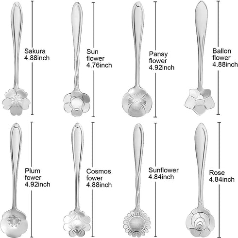 Maitys 16 Pieces Stainless Steel Flower Coffee Spoon Set for Tableware Kitchen, Cafe or Bar in Silvery