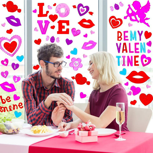 XIMISHOP 6pcs Valentine's Day Gel Window Clings: Stickers for Valentine's Day Window Decorations