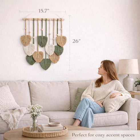 15.7x36 Inch TUDRUKU Macrame Wall Hanging Nursery Decor Leaves Woven Tapestry Feather Handmade Yarn Tassels Boho Wall