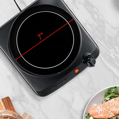 OVENTE 1000W Countertop Infrared Single Burner, 7” Ceramic Glass Cooktop with 5 Level Temperature Setting, Black