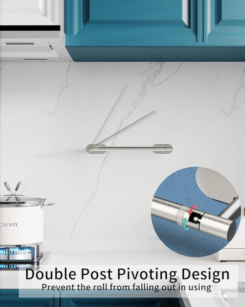 Under Cabinet Paper Towel Holder, Self Adhesive or Wall Mounted SUS304 Stainless Steel for Kitchen & Bathroom (2 Towel