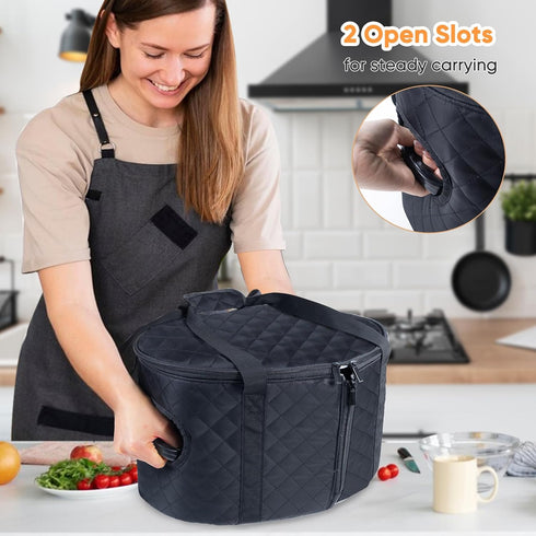 BAGSPRITE Slow Cooker Carrying Case for 6-8 Quart Crockpot, Hot Food Carrier with Lid Fastener, Hamlton Beach Tote
