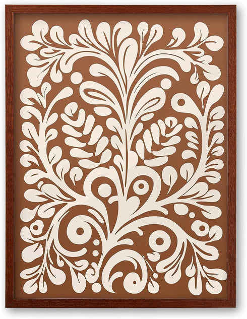 iHery Natural OAK Walnut Color Wood Abstract Mexican Framed Wall Art, 12x16in