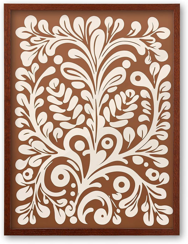 iHery Natural OAK Walnut Color Wood Abstract Mexican Framed Wall Art, 12x16in