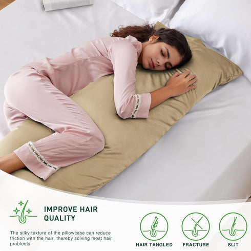 Love's Cabin Satin Body Pillow Pillowcase, 20x54 inches, Taupe, Similar to Silk with Envelope Closure for Hair and Skin