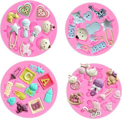 Rainmae 6Pcs Cute Baby Silicone Fondant Cake Mold, Baby Birthday Party Kitchen Baking Moulds for Cake Decorating