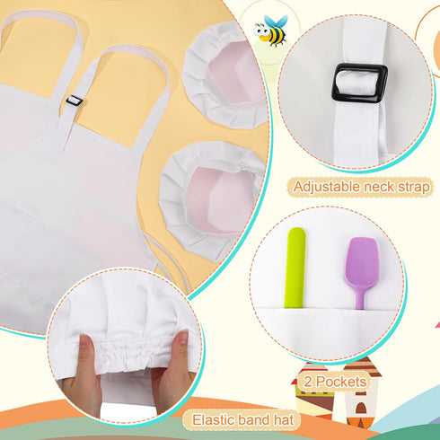 2 Pack Kids Chef Apron and Hat - Adjustable Kitchen Cooking Apron with Two Pockets for Boys and Girls
