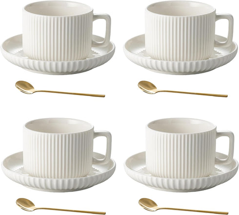 8 Ounce Cappuccino Cups Set of 4, Latte Mugs with Saucers and