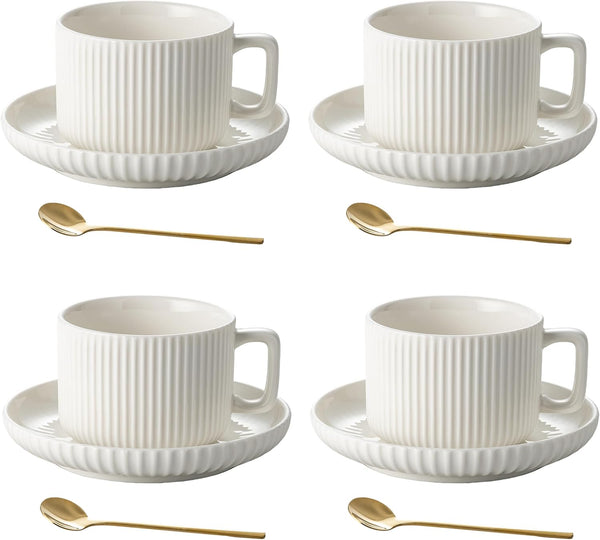 8 Ounce Cappuccino Cups Set of 4, Latte Mugs with Saucers and