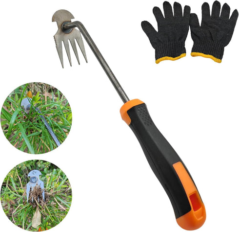 XIAONAN Weed Tool, Manual Hand Weeder with Handle, 4 Teeth Dual Purpose High Strength Garden Tool