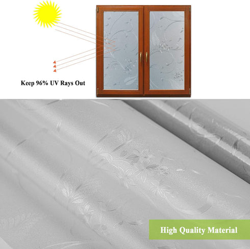 Mikomer Privacy Window Film, Etched Flowers Static Cling Glass Door Film, 17.5 inches by 118 inches