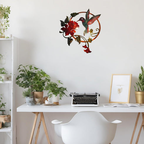 Zoihet Round Metal Bird Wall Art Decor, Hummingbird Silhouette for Garden and Fence