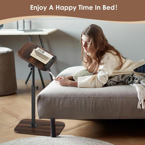 360 Side Table Sofa Tv Tray Height Adjustable C Shaped End Table Swivel Overbed Living Room Couch Table, Walnut