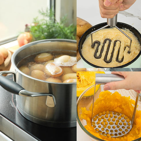 2Pcs Wide Potato Smasher,Mashed Potato Masher,Stainless Steel Masher Kitchen Tool for Bean,Vegetable,Food,Fruit,Salad