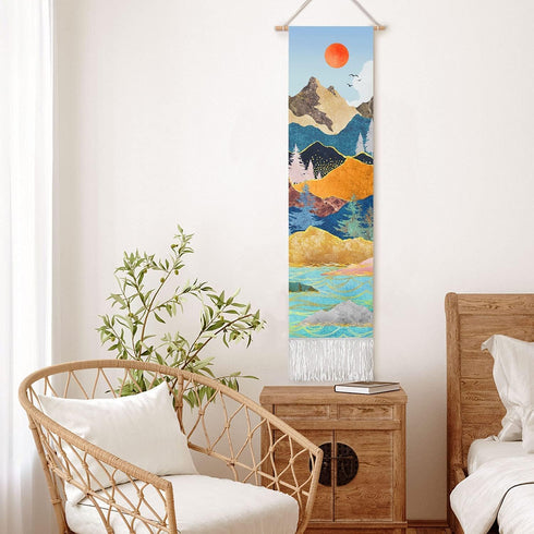 RosieLily Wall Art Tapestry, Blue Mountain Nature Design, 13W x 51H Inches for Bedroom Wall Decor