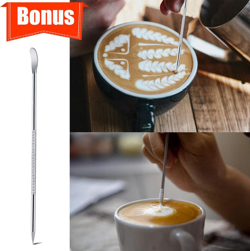 Milk Frothing Pitcher, Thicker Version 20oz Stainless Steel Steaming Pitchers, Barista Tools with Decorating Pen