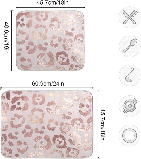 OREZI Absorbent Dish Drying Mat, Rose Golden Leopard Print, 16 x 18 Inches for Kitchen Counter