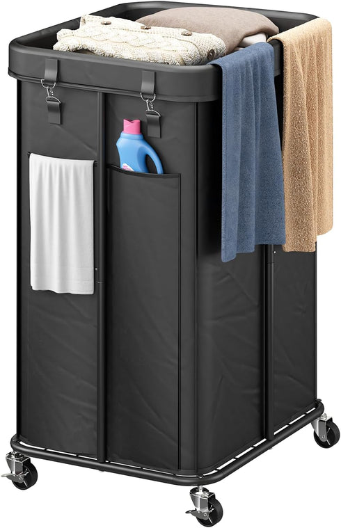 Laundry Hamper with Wheels, Rolling Laundry Basket with Metal Frame and Removable