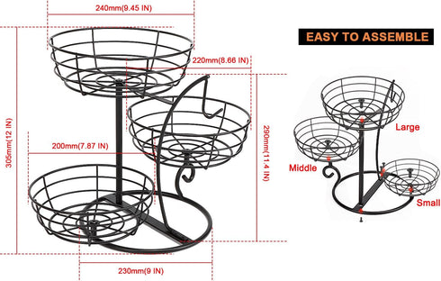 Counter, 3-Tier Livabber Fruit Basket Bowl with Banana Hanger, Fruit Vegetable Storage Basket with Banana Tree Holder